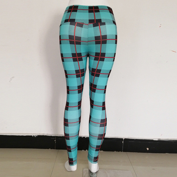 Zaļi sieviešu rūtaini legingi ar augstu vidukli