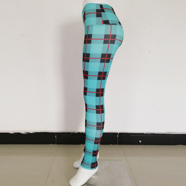 Zaļi sieviešu rūtaini legingi ar augstu vidukli