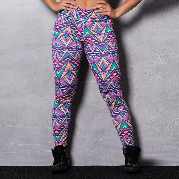 Krāsaini elastīgi sporta legingi ar augstu vidukli