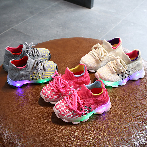 Ikdienas bērnu kvēlojošās kedas ar saitēm meitenēm