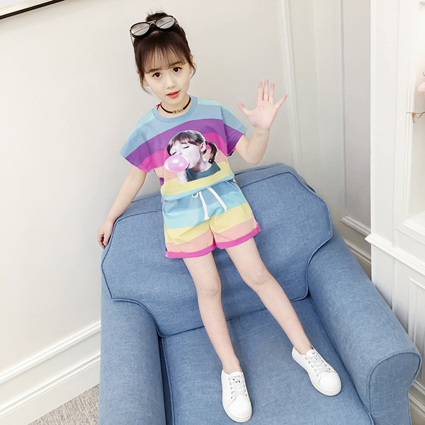 Moodne lühikeste varrukatega lastekomplekt tüdrukutele