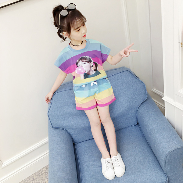 Moodne lühikeste varrukatega lastekomplekt tüdrukutele