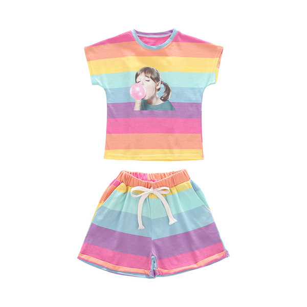 Moodne lühikeste varrukatega lastekomplekt tüdrukutele