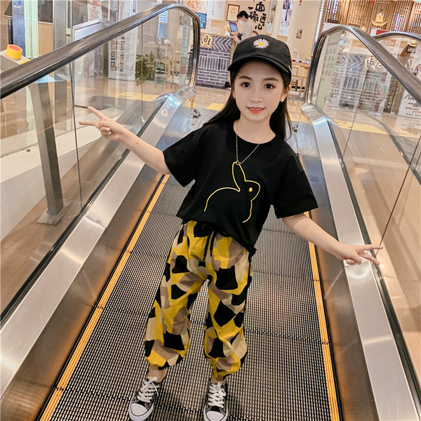 Mūsdienīgs bērnu komplekts meitenēm ar īsām piedurknēm