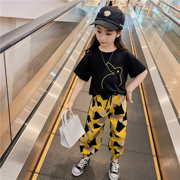 Mūsdienīgs bērnu komplekts meitenēm ar īsām piedurknēm