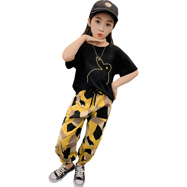 Mūsdienīgs bērnu komplekts meitenēm ar īsām piedurknēm