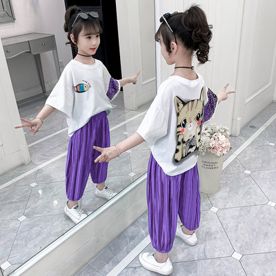 Gyerek modern szett lányoknak rövid ujjal és flitterekkel