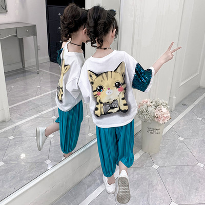 Gyerek modern szett lányoknak rövid ujjal és flitterekkel