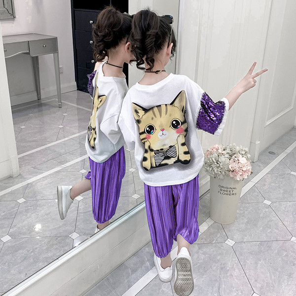 Gyerek modern szett lányoknak rövid ujjal és flitterekkel