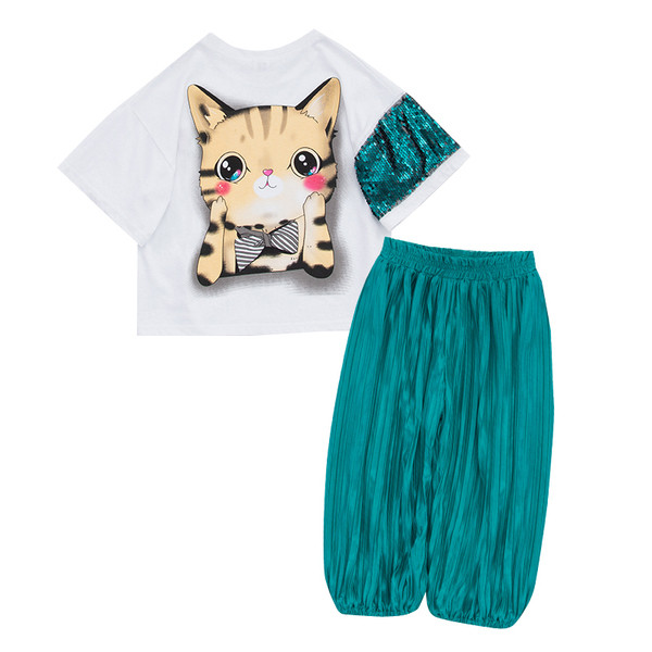 Gyerek modern szett lányoknak rövid ujjal és flitterekkel