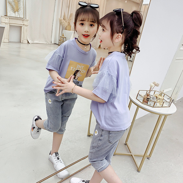 Moodne lastekomplekt aplikatsiooniga tüdrukutele