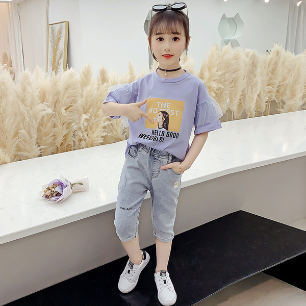 Moodne lastekomplekt aplikatsiooniga tüdrukutele