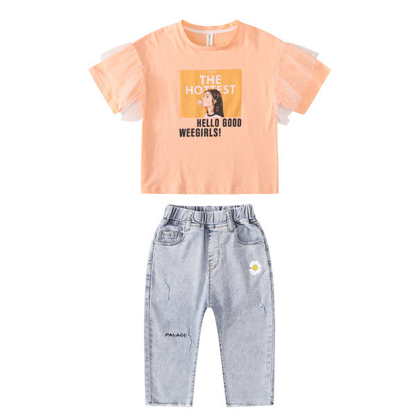 Moodne lastekomplekt aplikatsiooniga tüdrukutele