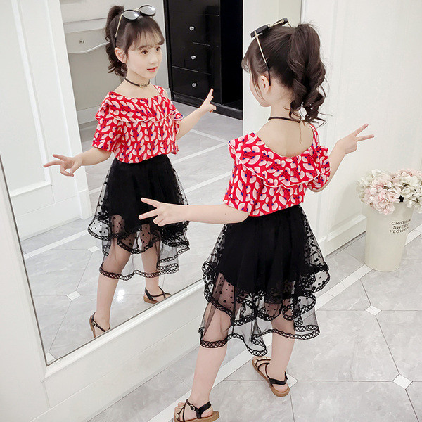 Moderns divdaļīgs bērnu komplekts ar svārkiem un blūzi