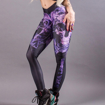 Sieviešu sporta legingi ar augstu vidukli un galvaskausa apdruku