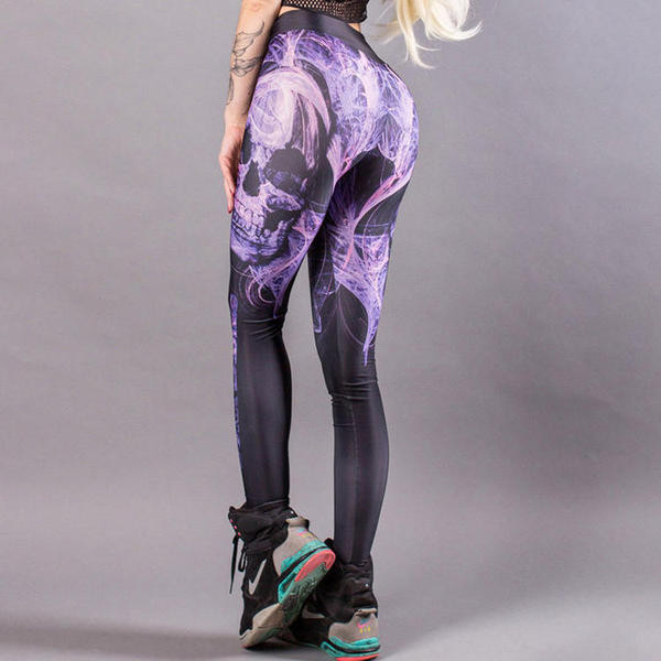 Sieviešu sporta legingi ar augstu vidukli un galvaskausa apdruku