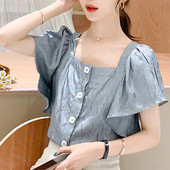 Új modell női ing négyzet alakú nyakkivágással és rövid ujjal