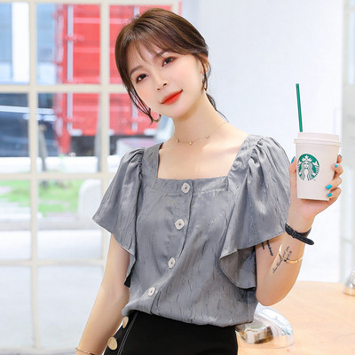 Új modell női ing négyzet alakú nyakkivágással és rövid ujjal