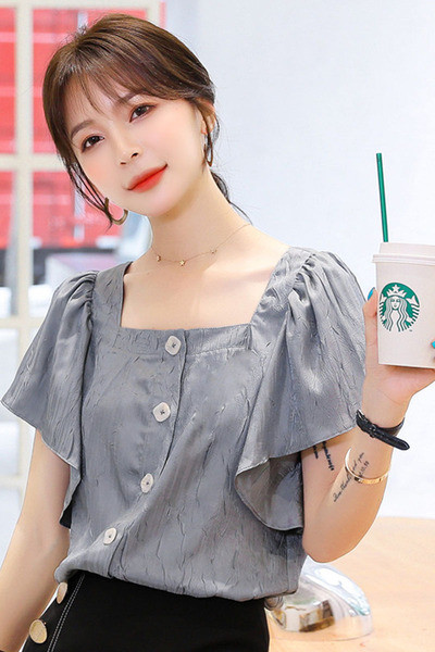 Új modell női ing négyzet alakú nyakkivágással és rövid ujjal