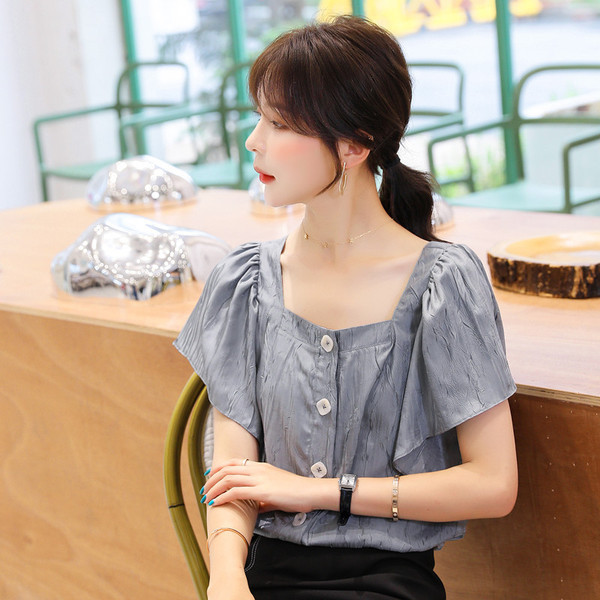 Új modell női ing négyzet alakú nyakkivágással és rövid ujjal