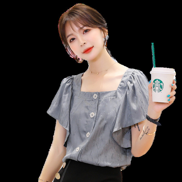 Új modell női ing négyzet alakú nyakkivágással és rövid ujjal