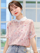 Virágos motívumokkal és rövid ujjú női sifon ing