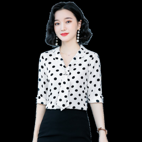 Sieviešu punktveida krekls ar 3/4 piedurknēm un špica kakla izgriezumu