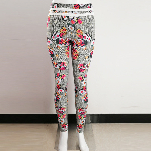 Sieviešu legingi ar ziedu apdruku un augstu vidukli