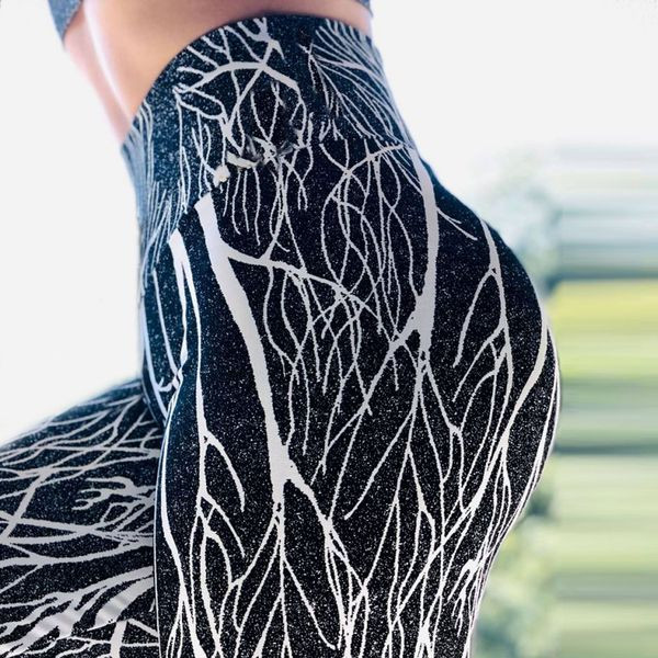 Fekete női leggings mintával és magas derékkal