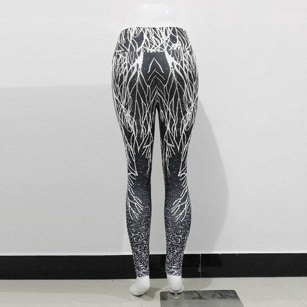 Fekete női leggings mintával és magas derékkal