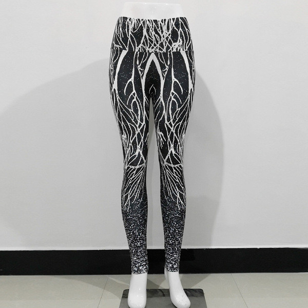 Fekete női leggings mintával és magas derékkal