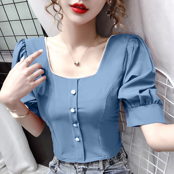 Sieviešu šifona krekls ar kvadrātveida kakla izgriezumu un platām piedurknēm