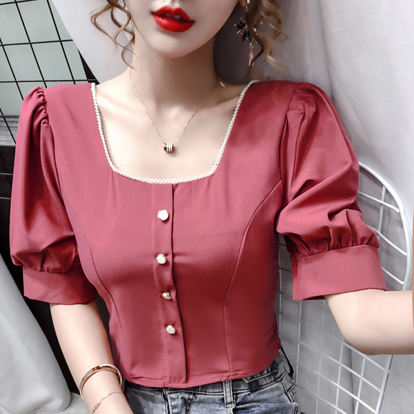 Sieviešu šifona krekls ar kvadrātveida kakla izgriezumu un platām piedurknēm