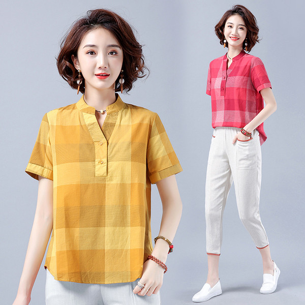 Sieviešu plats krekls ar zemu apkakli un pogām