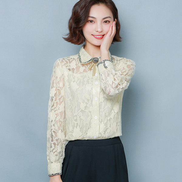 Női csipke ing klasszikus gallérral és hosszú ujjal