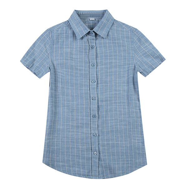 Sieviešu svītrains krekls ar klasisku apkakli un īsām piedurknēm