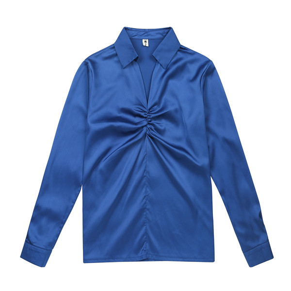 Naiste klassikalise krae ja pikkade varrukatega satiinsärk