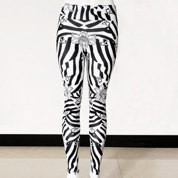 Fekete-fehér női sport leggings nyomtatással