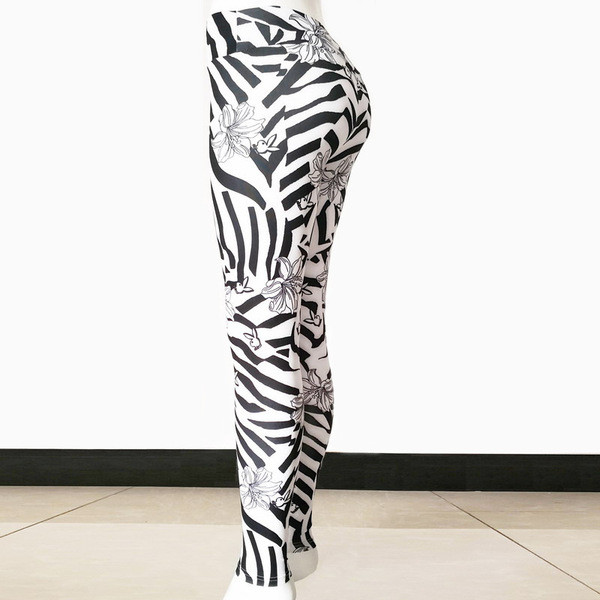 Fekete-fehér női sport leggings nyomtatással