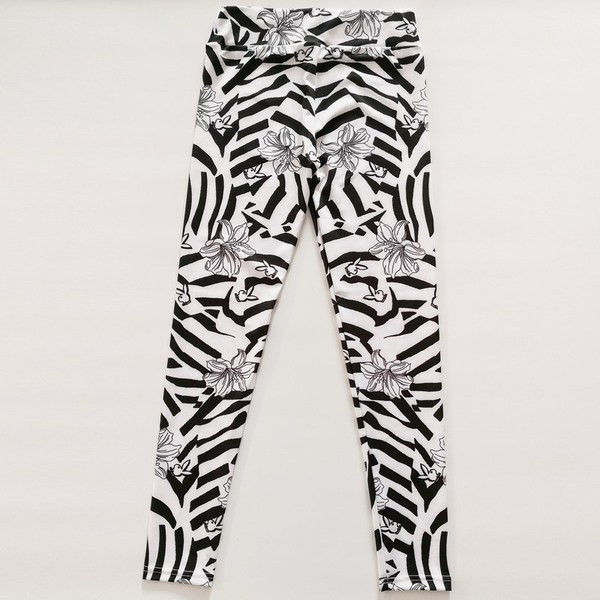 Fekete-fehér női sport leggings nyomtatással