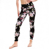 Fekete leggings virágmintával és magas derékkal