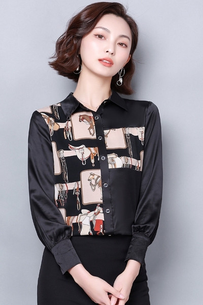 Retro stílusú női selyeming klasszikus gallérral