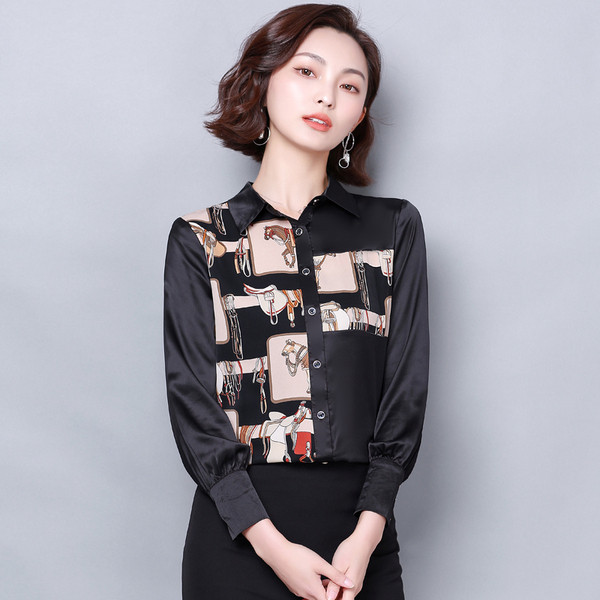 Retro stílusú női selyeming klasszikus gallérral