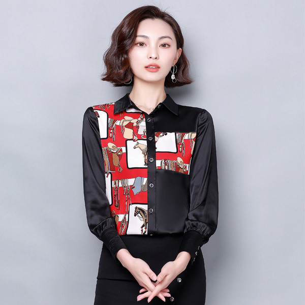 Retro stílusú női selyeming klasszikus gallérral