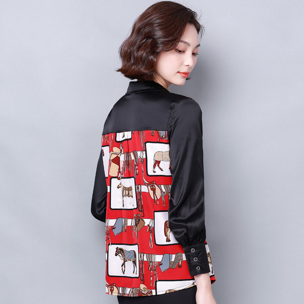 Retro stílusú női selyeming klasszikus gallérral