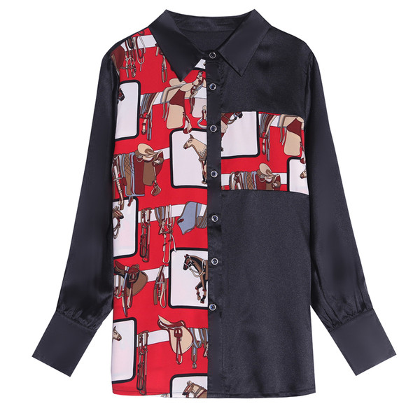 Retro stílusú női selyeming klasszikus gallérral