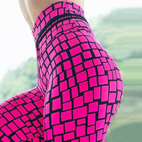 Rozā sieviešu legingi ar apdruku un augstu vidukli