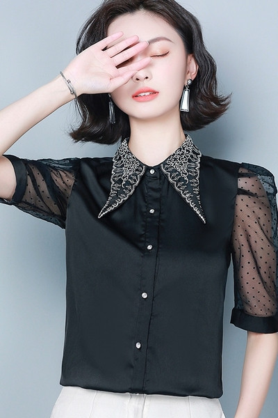 Modern női ing tüll ujjal és klasszikus gallérral