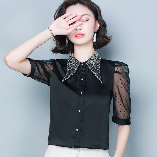 Modern női ing tüll ujjal és klasszikus gallérral