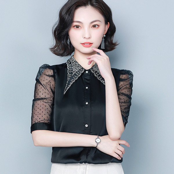 Modern női ing tüll ujjal és klasszikus gallérral